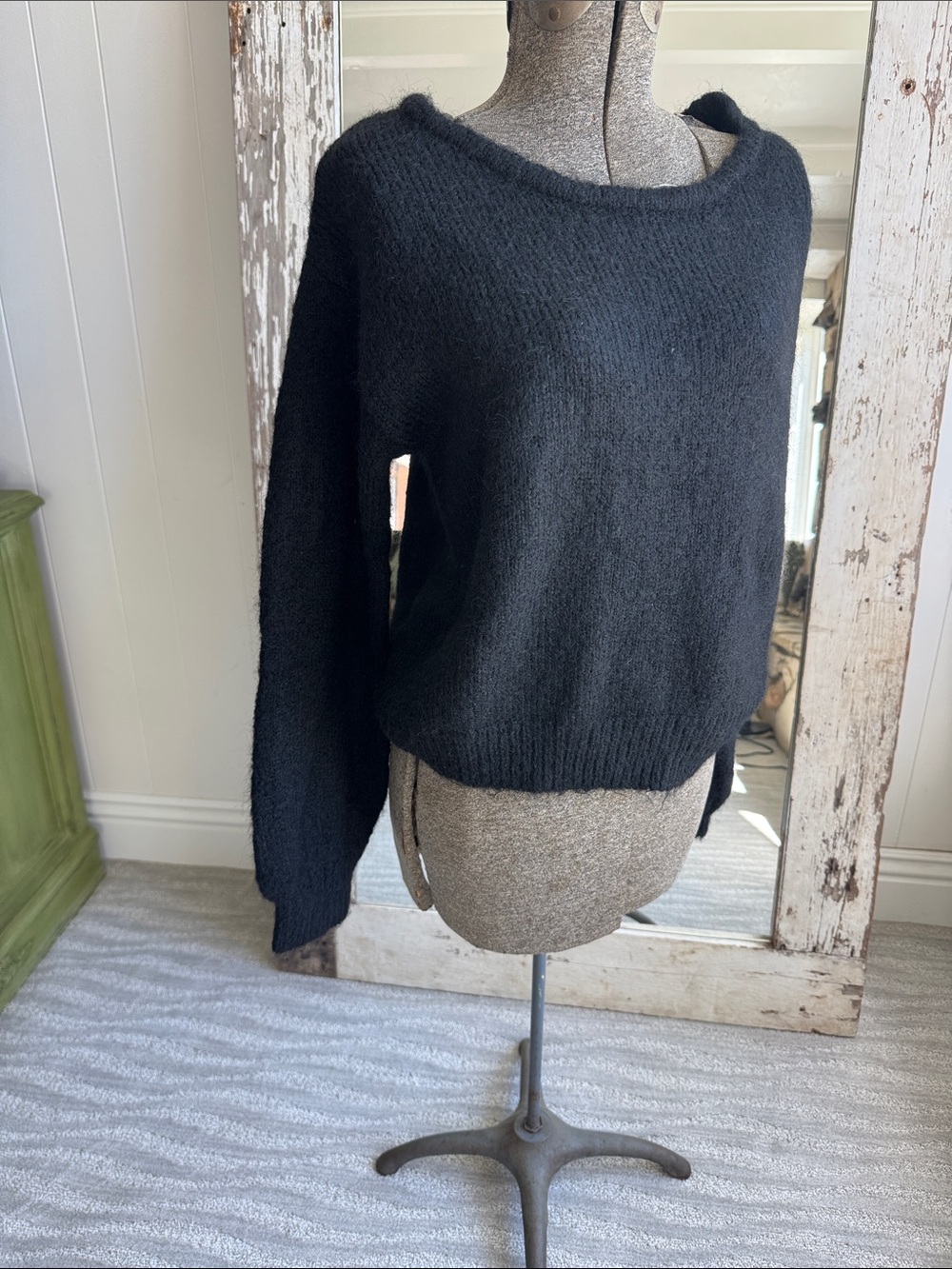 Commense Black Fuzzy Boatneck Pullover